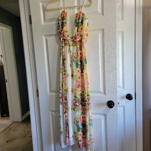 Tropical Floral Strapless Maxi Dress